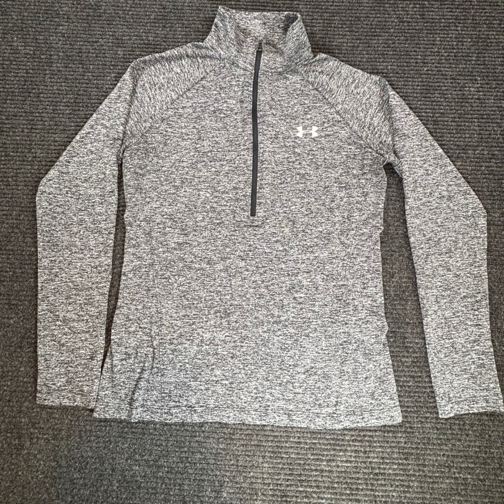 Under Armour Womens HeatGear Quarter Zip Pullover Gray Space Dye Small Loose Fit